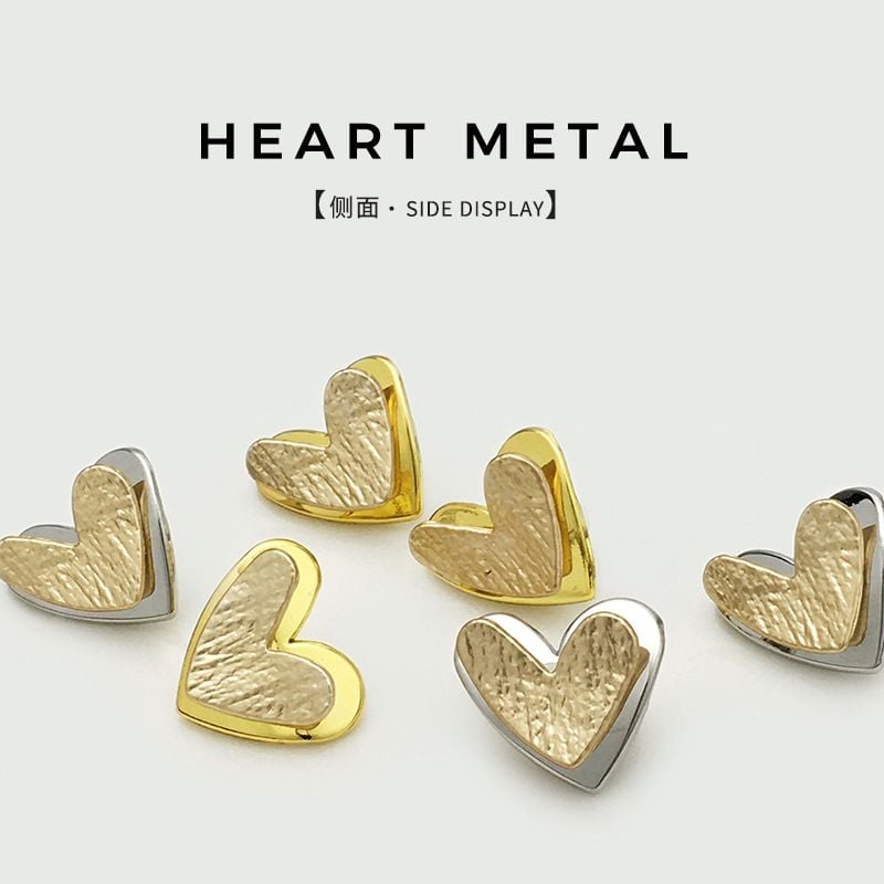 Irregular Metal Heart Buttons, Fashion Double Layer Heart Buttons