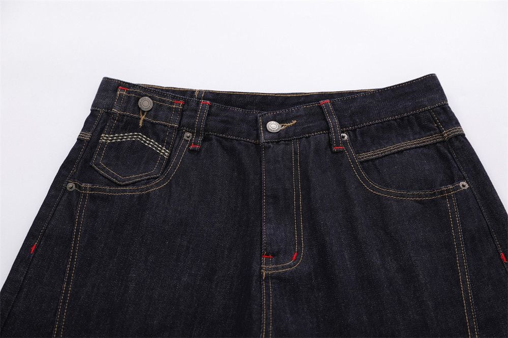 Men’s Summer Loose Denim 7‑Point Shorts, High‑Street Streetwear Brand, Statement Topstitching On Back Pockets, Straight‑Cut Wide‑Leg Cargo Shorts