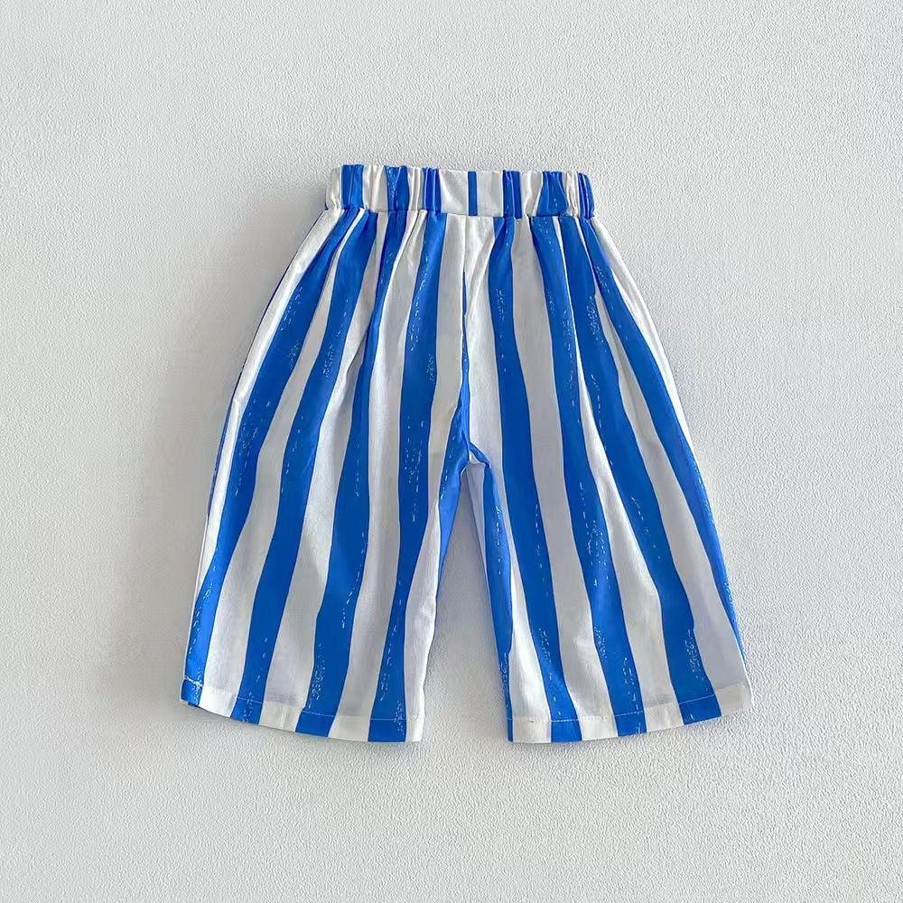 Striped Wide Leg Pants for Boys & Girls, Breathable 7/8 Length Sports Pants for Spring Summer Autumn