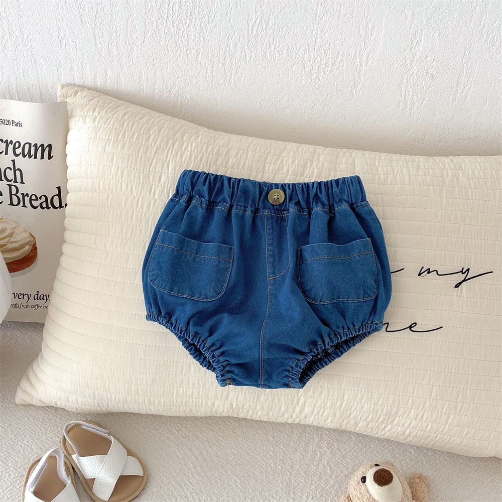 Korean Style Kids Denim Shorts, Thin Lantern Pants with Pockets for Baby Boys & Girls, Spring Summer
