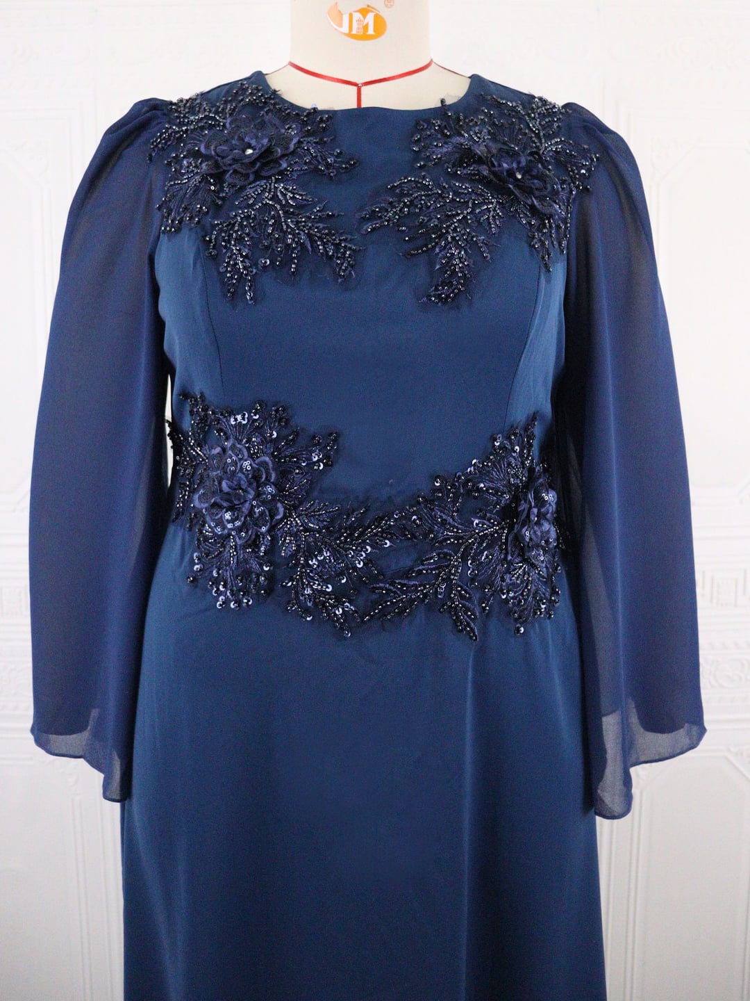 Elegant Plus Size Sequin Bridesmaid Gown, Round Neck Pearl Beaded Evening Dress