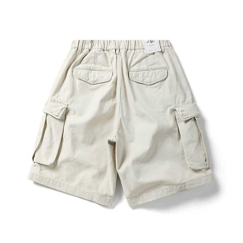 Men’s Summer Cargo 5‑Inch Shorts, American High‑Street Vibe Style, Solid Color, Ripped & Patchwork Design, Loose Casual Fit