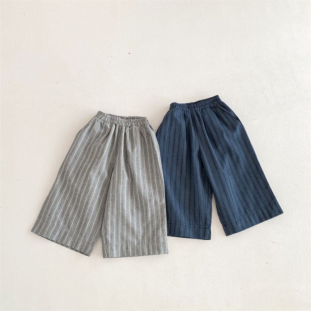Striped Linen Cotton Wide Leg Pants for Boys & Girls, 2026 New Style, Comfortable Daily Wear Trousers