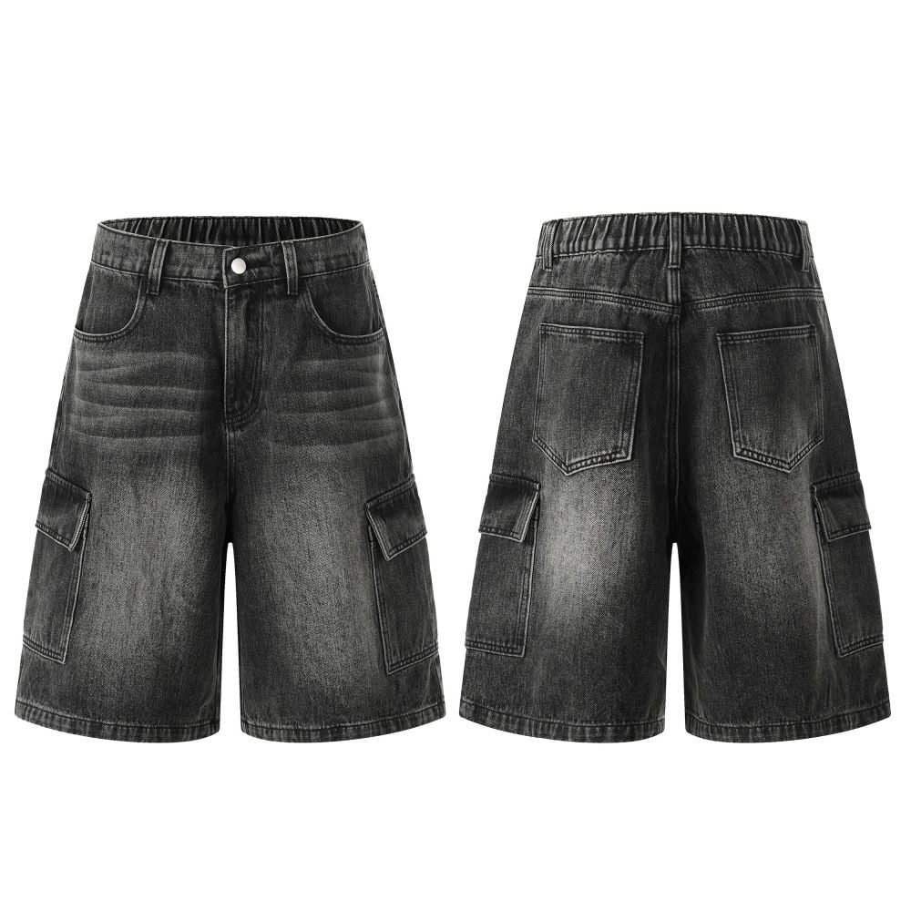 Men's Punk Vintage Washed Denim Cargo Shorts Vibe Style