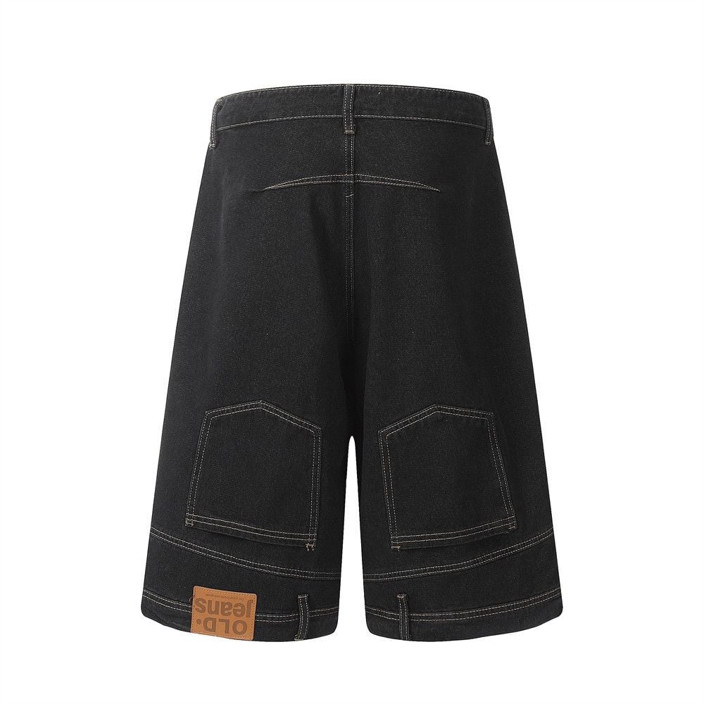 Men's reversed wear style denim cropped cargo capri shorts