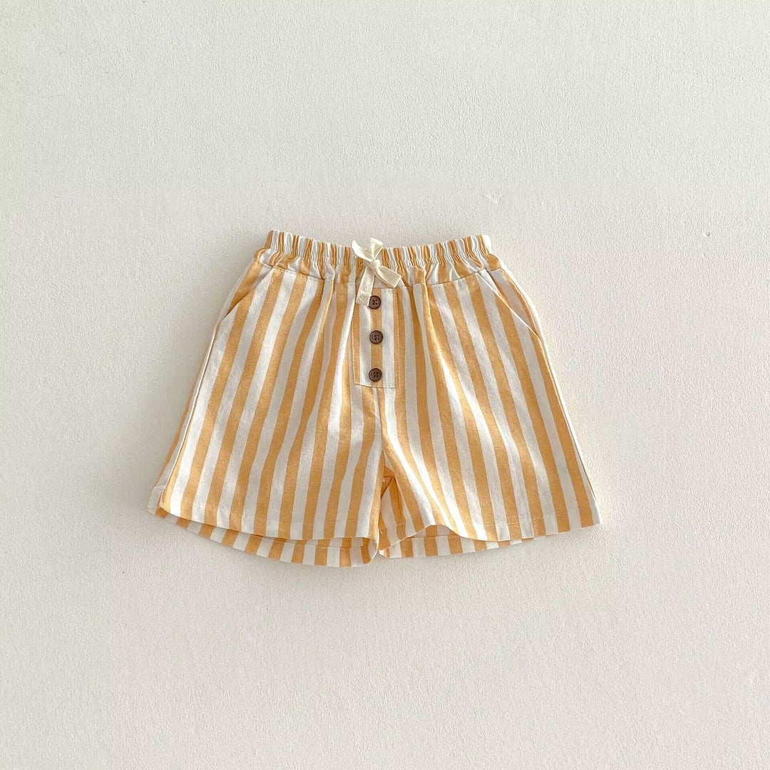 Cotton Linen Striped Casual Shorts, Button Decor, Loose & Breathable for Baby Boys