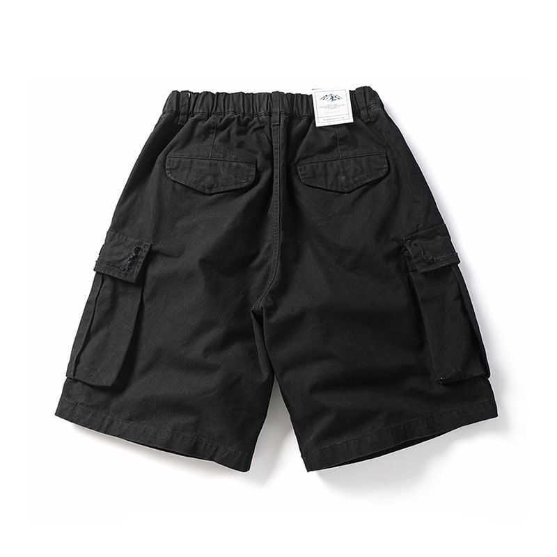 Men’s Summer Cargo 5‑Inch Shorts, American High‑Street Vibe Style, Solid Color, Ripped & Patchwork Design, Loose Casual Fit