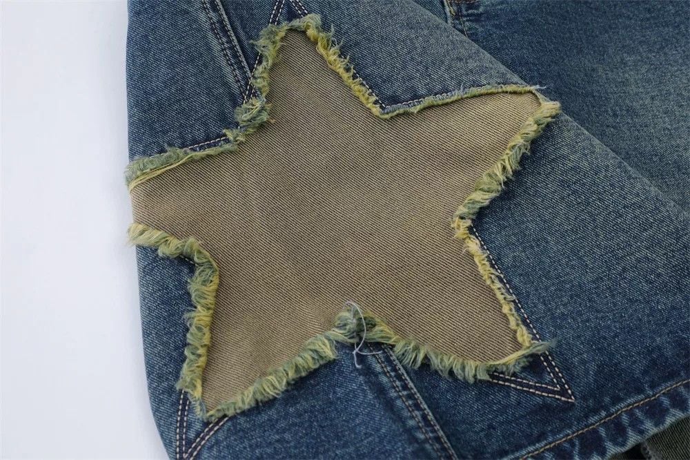 Men's summer vibe denim shorts with patch star embroidery