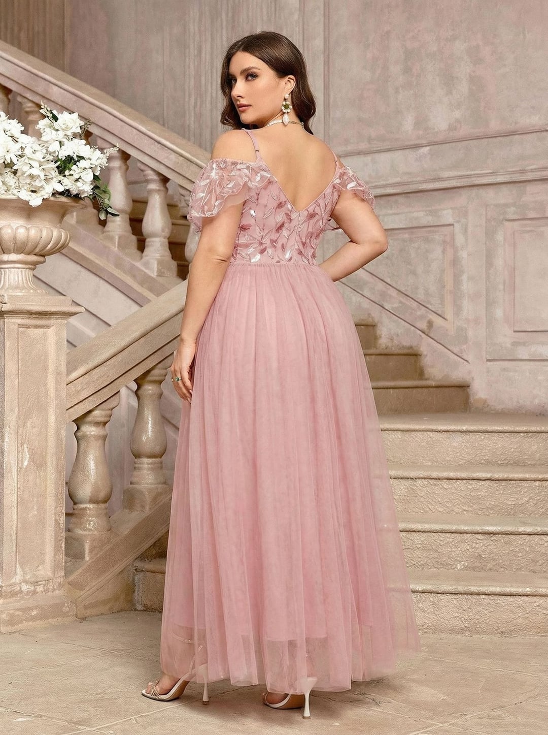 Plus Size Sequin Dress, Spaghetti Strap Flutter Sleeve