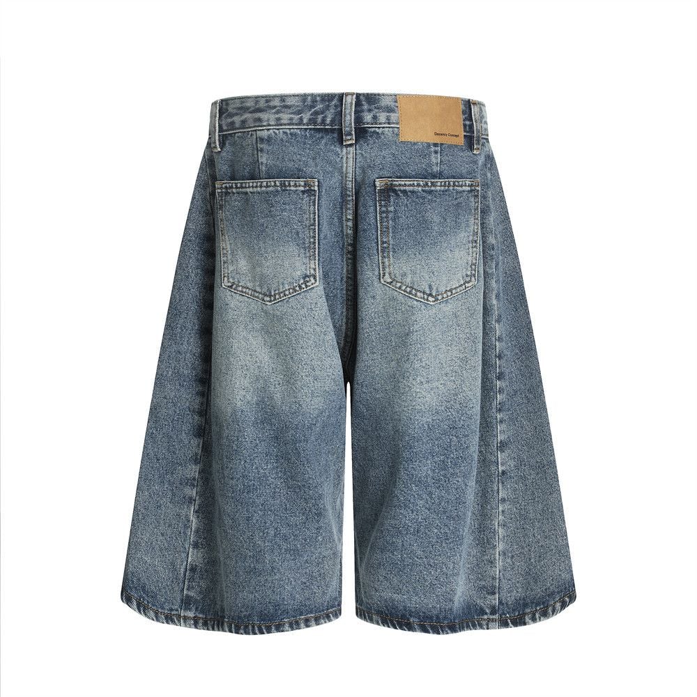 Men's American Vintage Washed Denim Five-Point Loose Wide-Leg Pants