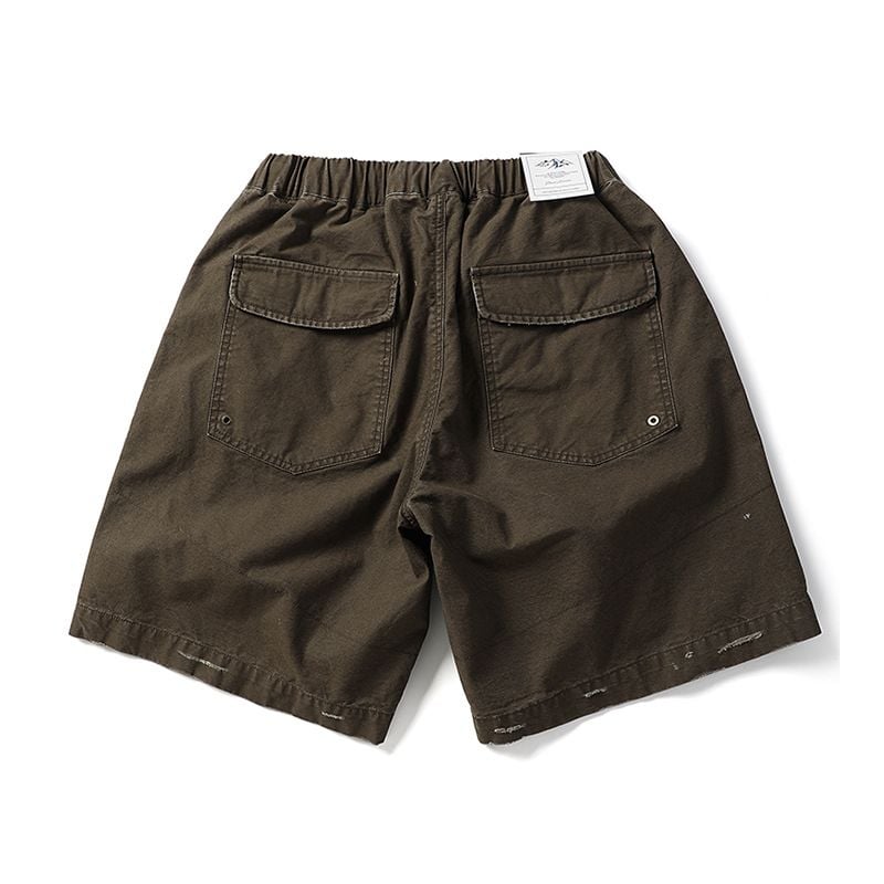 Men’s Summer Cargo 5‑Inch Shorts, American High‑Street Vibe Style, Solid Color, Ripped & Patchwork Design, Loose Casual Fit