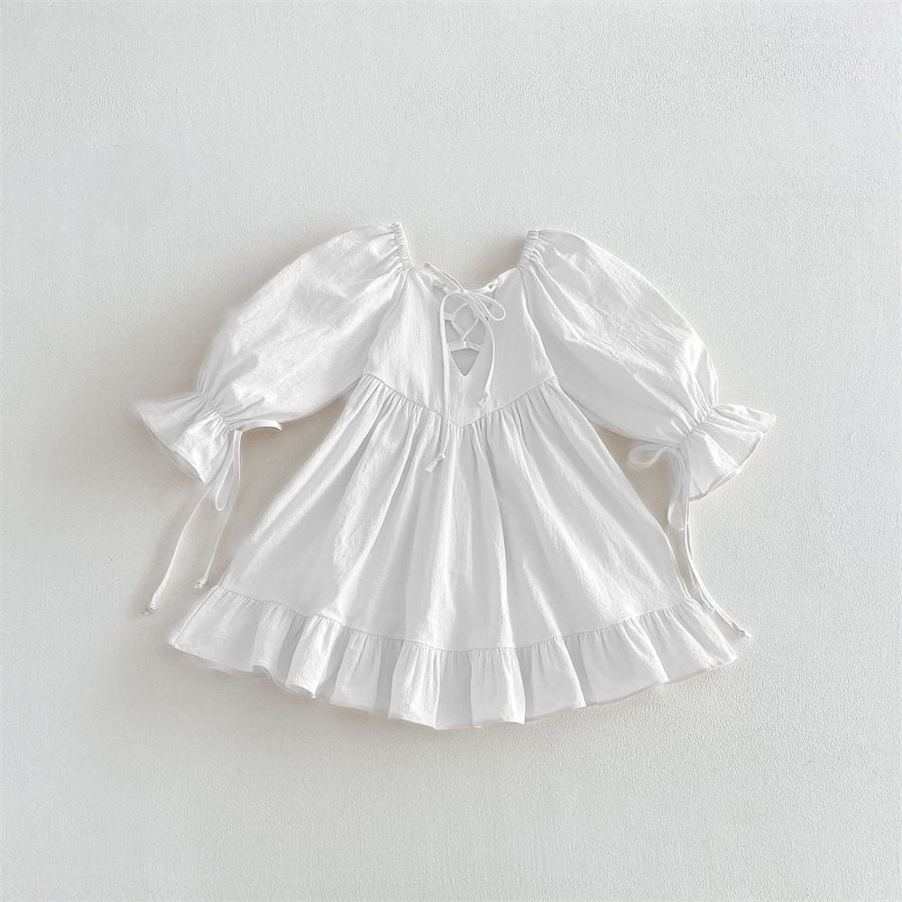 Lolita Princess Dress for Girls, Bow Decor Backless Design, Ruffle Trim, New Style for Spring & Autumn