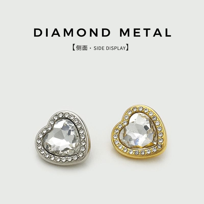Metal Heart Rhinestone Buttons, Luxury Peach Heart Buttons for Cashmere Coats