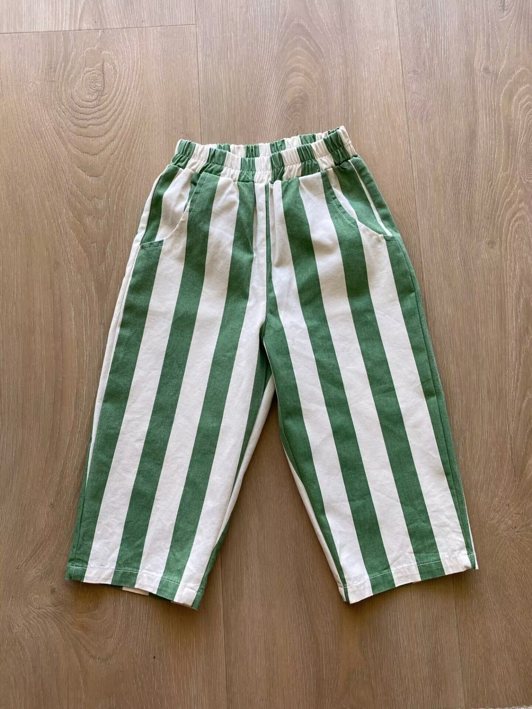 Spring Summer Cotton Striped Pants for Kids, Boys Girls Loose Straight Leg Casual Trousers with Pockets