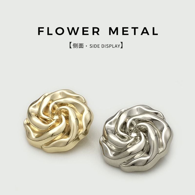 3D flower metal buttons, simple rose shaped fasteners