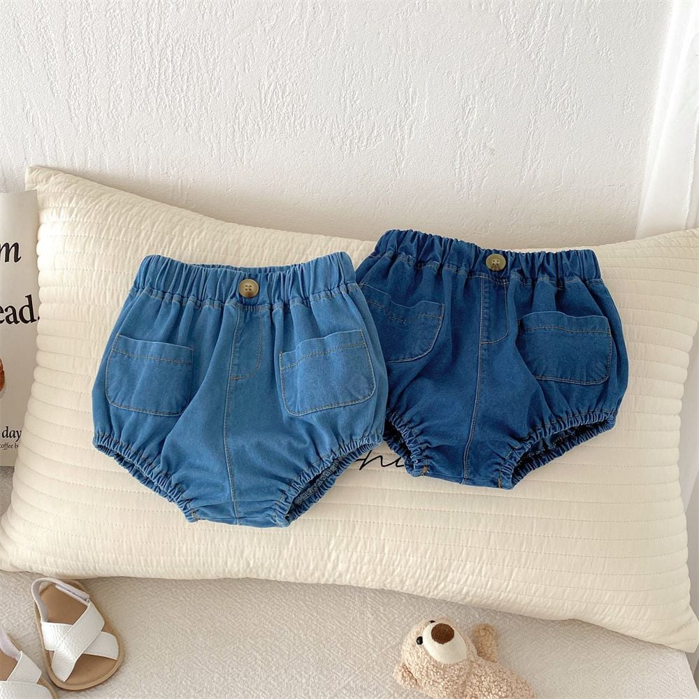 Korean Style Kids Denim Shorts, Thin Lantern Pants with Pockets for Baby Boys & Girls, Spring Summer