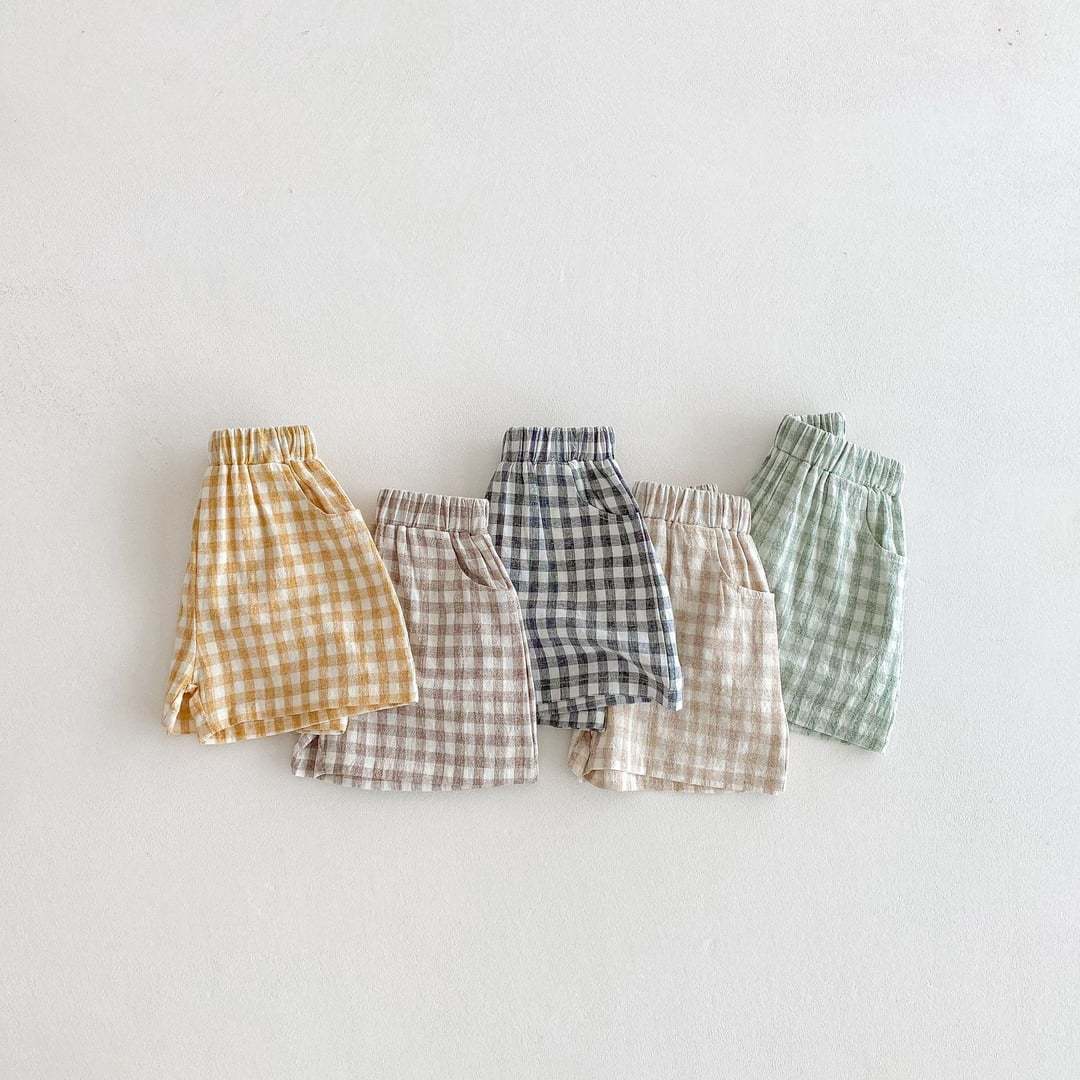 Boys Plaid Linen Cotton Shorts, Thin Breathable Casual Home Shorts for Summer