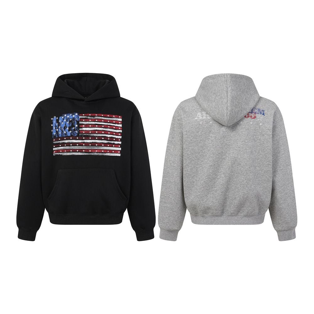 Men Vibe‑Style Pullover Hoodie, Flag‑Inspired Star & Stripe Print, Loose Western Street‑wear Sweatshirt for Spring Autumn