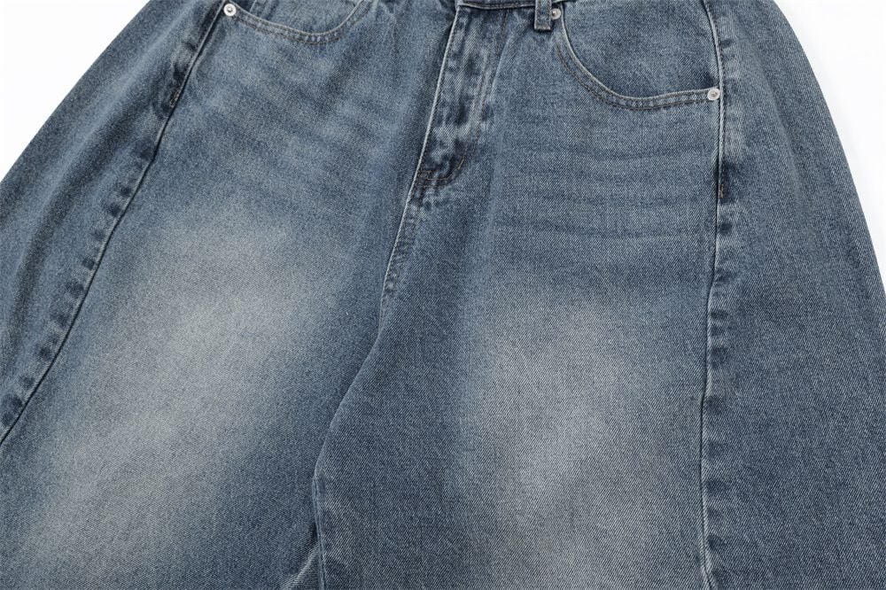Men's Punk Washed Distressed Denim Shorts Loose Wide Leg