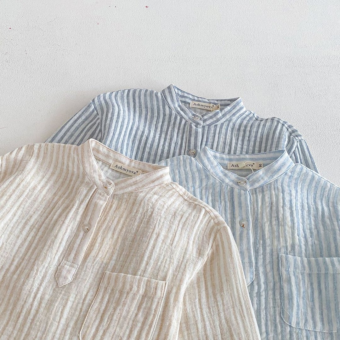 Spring Autumn Kids Vertical Striped T-Shirt, Double-Layer Cotton Yarn Casual Shirt, All-Match Daily Tops for Toddler & Older Boys Girls