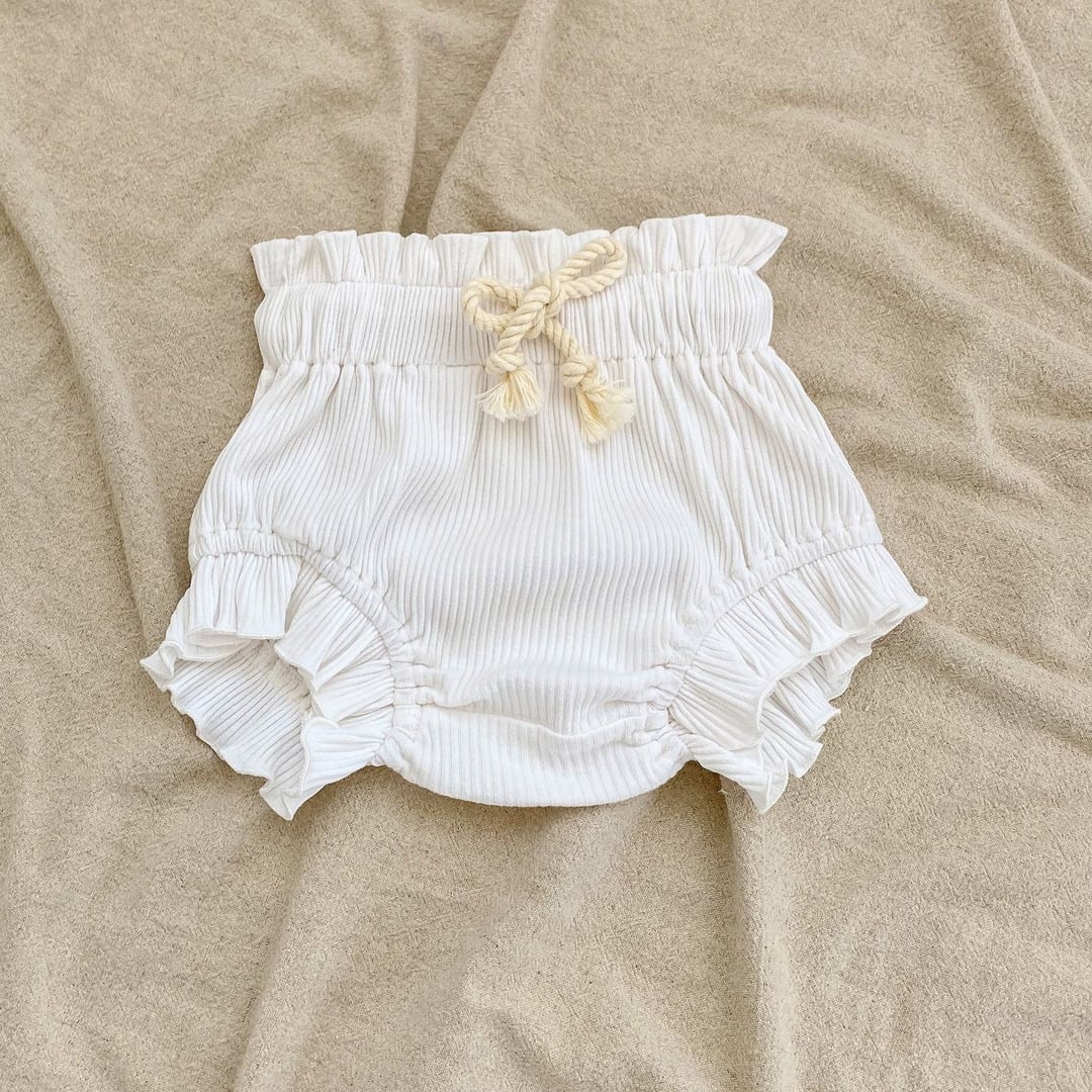 Ribbed Baby Romper Set, Ruffle Trim Girls Onesie with Drawstring Big Butt Pants, Spring Summer Outfit