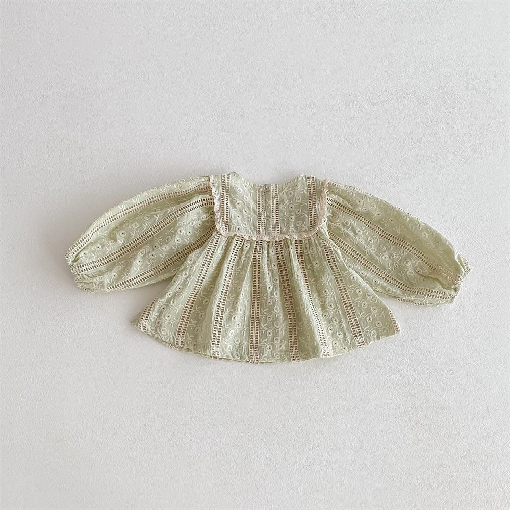 Korean Style Ins Baby Girls Blouse, Lace Embroidery French Princess Doll Shirt for Spring Summer