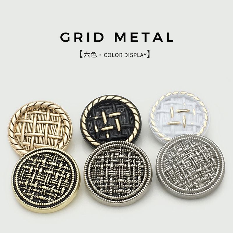 Simple Grid Pattern Round Metal Buttons