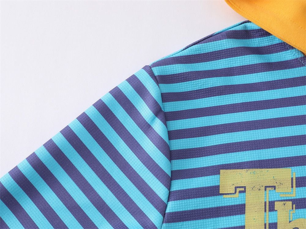 Men American‑Style Striped Letter Print Zip‑Up Hoodie, Loose Street‑wear Casual Sweatshirt Jacket for Spring and Autumn