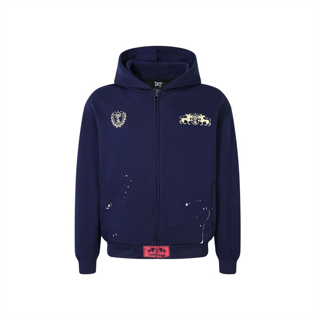 Men Street‑Wear Cropped Zip‑Up Hoodie, Ripped Distressed Details, Loose Casual Sport Outerwear for Spring Autumn