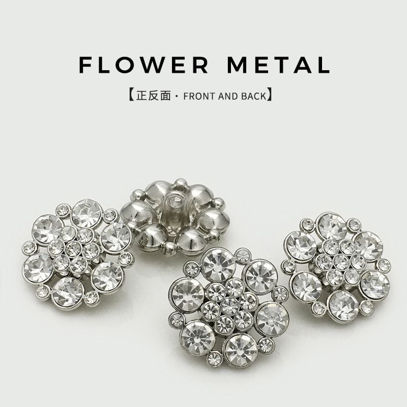 High-grade Hollow Out Rhinestone Flower Shaped Metal Buttons