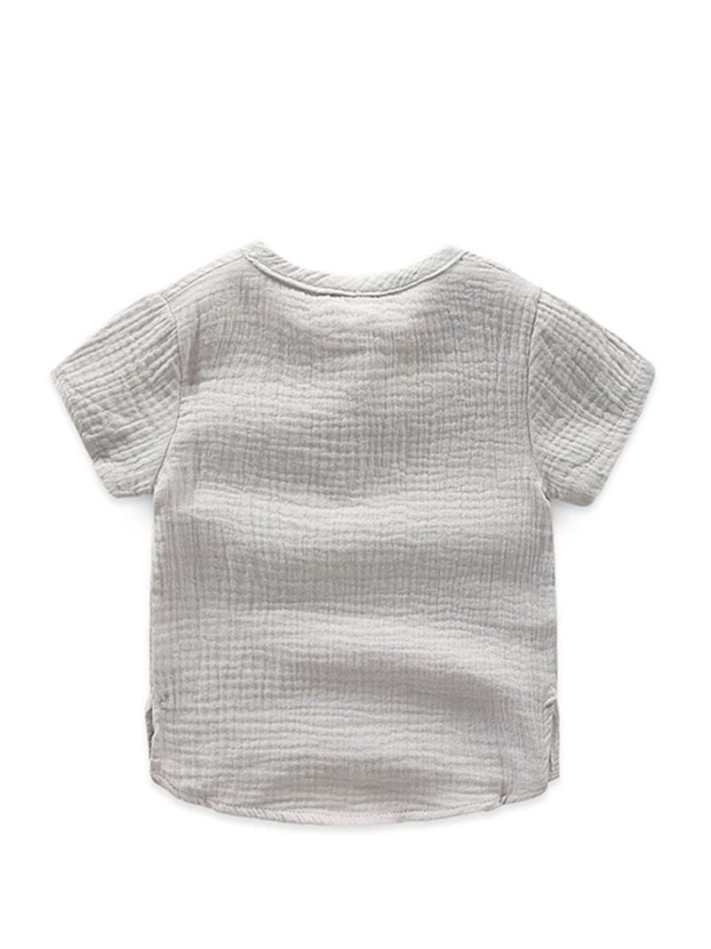 Boys Loose Short Sleeve Top, Pure Color Crew Neck Cotton T-shirt for Kids