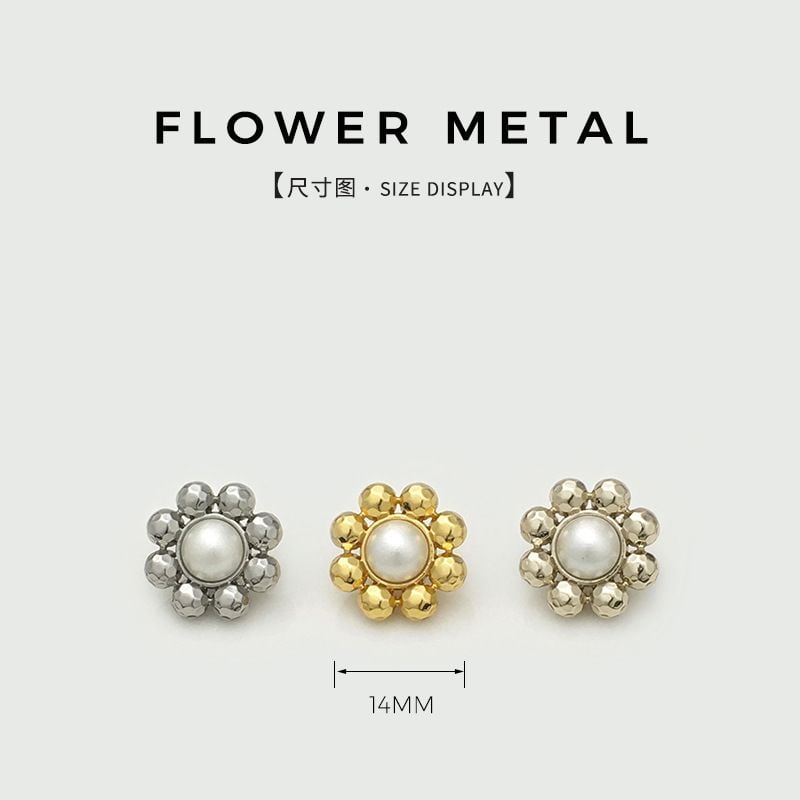 Exquisite Pearl Flower Hollow Out Metal Buttons