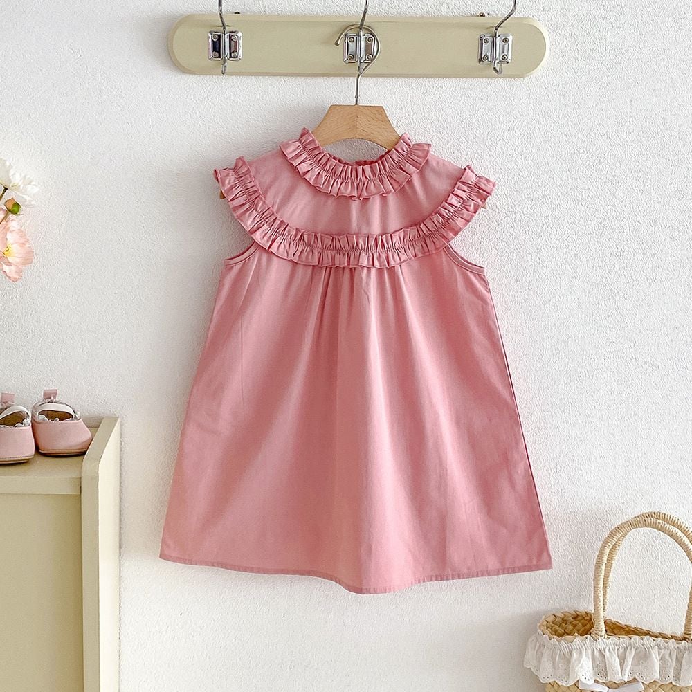 Baby Girls Korean Style Sleeveless Romper, Ruffle Neck Dress Bodysuit, Summer Casual Wear