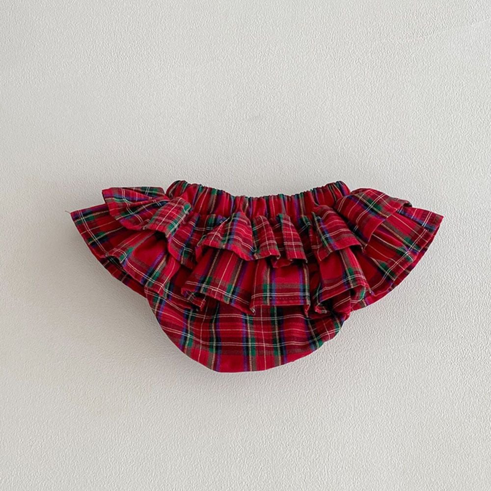 New Tiered Ruffle Skort, Christmas Red Check Buttock Shorts, Toddler Girls Princess Skirt