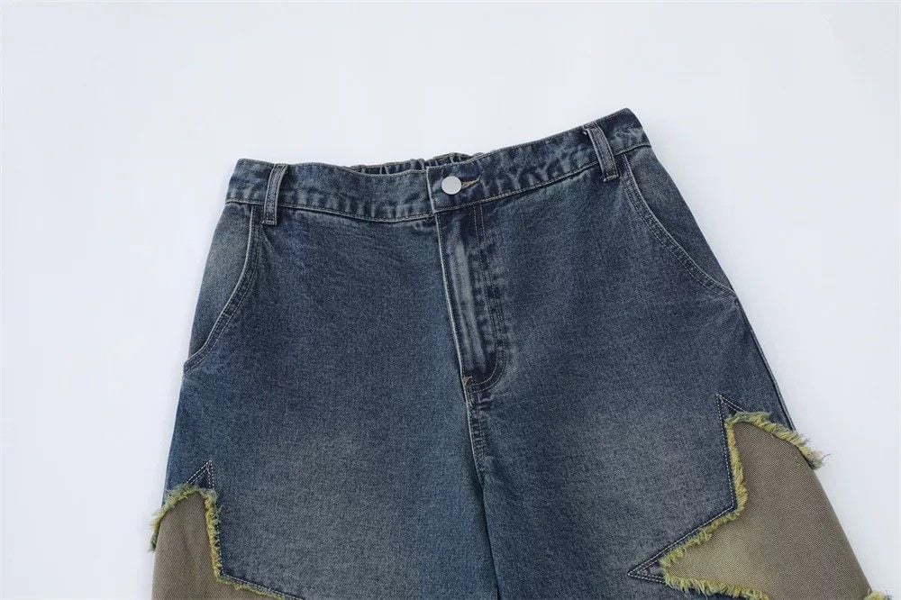 Men's summer vibe denim shorts with patch star embroidery