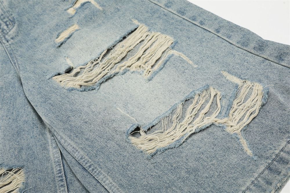Men's American Punk Ripped Denim Seven-Point Pants Summer Style