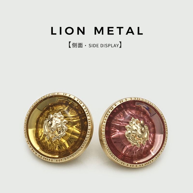 Vintage Lion Head Round Buttons, Luxury Metal & Transparent Resin Material