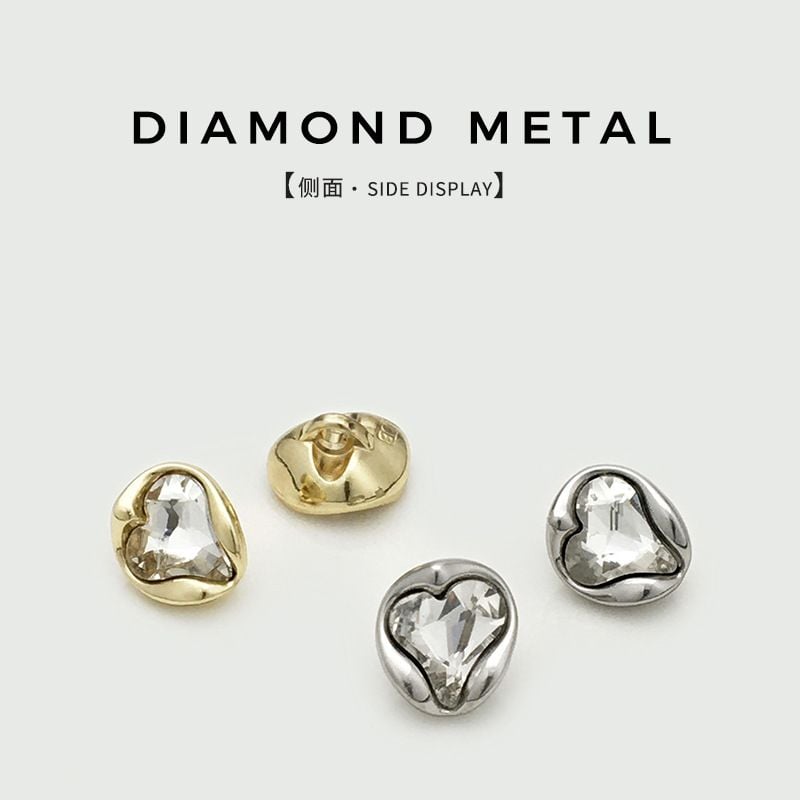 Sparkling Rhinestone Heart Buttons Golden Irregular Metal Small Buttons for Shirts