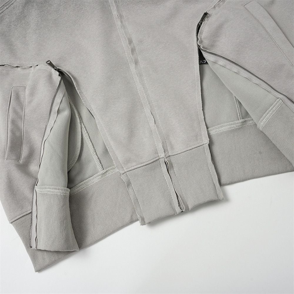 Men Hooded Jacket | Wasteland Tie‑Dye Distressed Finish, Punk Style, Multi‑Zipper Splicing, Asymmetrical Raw‑Edge Detail
