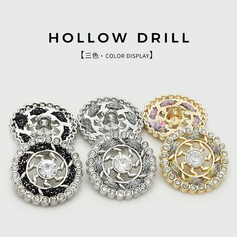 Premium Hand-woven Metal Buttons, Hollow Floral Design with Rhinestones