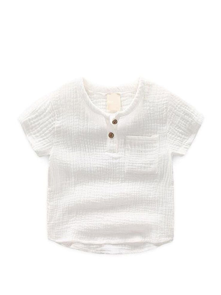 Boys Loose Short Sleeve Top, Pure Color Crew Neck Cotton T-shirt for Kids