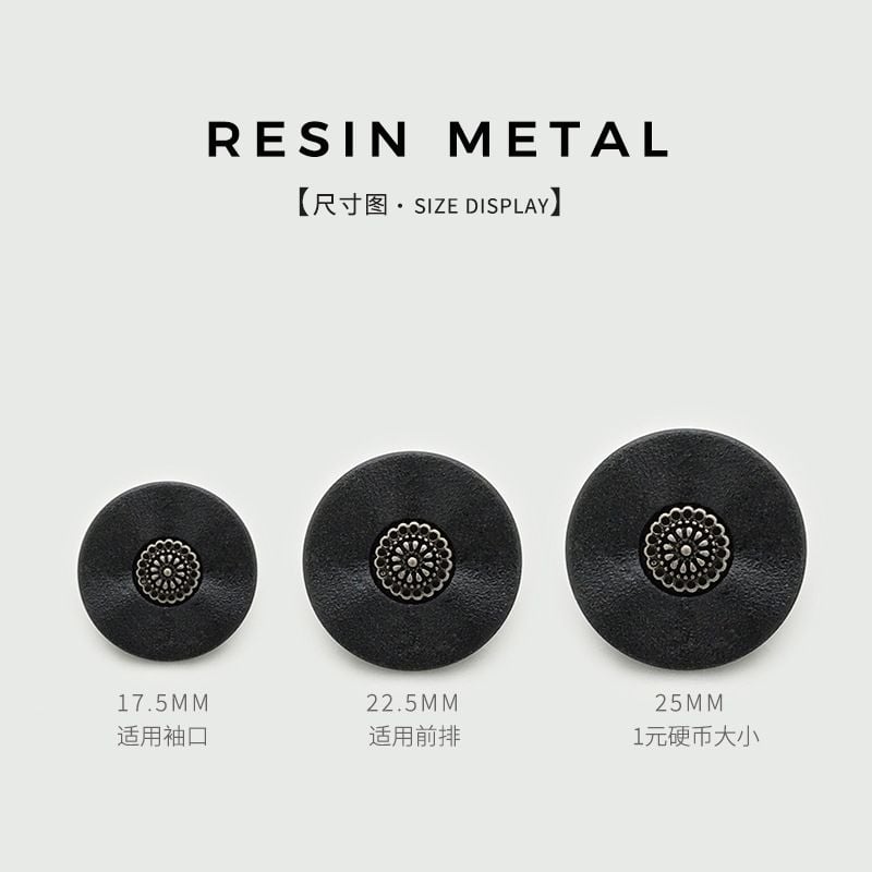 Classic Black & White Resin Buttons, Round Metal Floral Center Buttons