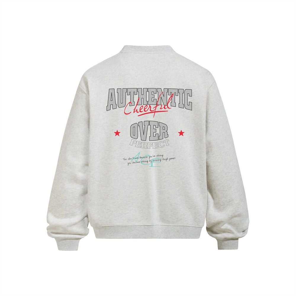 Men American‑Style Letter Print Crew Neck Pullover Sweatshirt, Heavyweight 420G Long‑Sleeve Street‑Wear Casual Sport Top for Spring Autumn