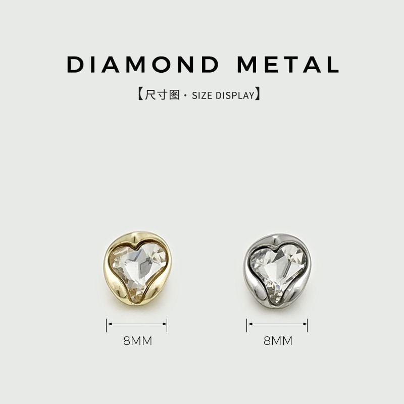 Sparkling Rhinestone Heart Buttons Golden Irregular Metal Small Buttons for Shirts