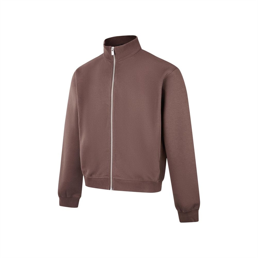 Men’s Stand‑Collar Zip‑Up Hoodie, Solid Color Loose Streetwear Short Jacket