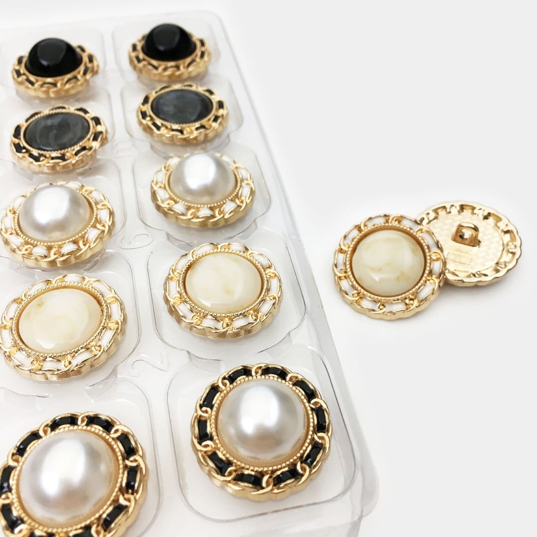 Vintage Round Chain Buttons, Premium Pearl Design for Cashmere Garments