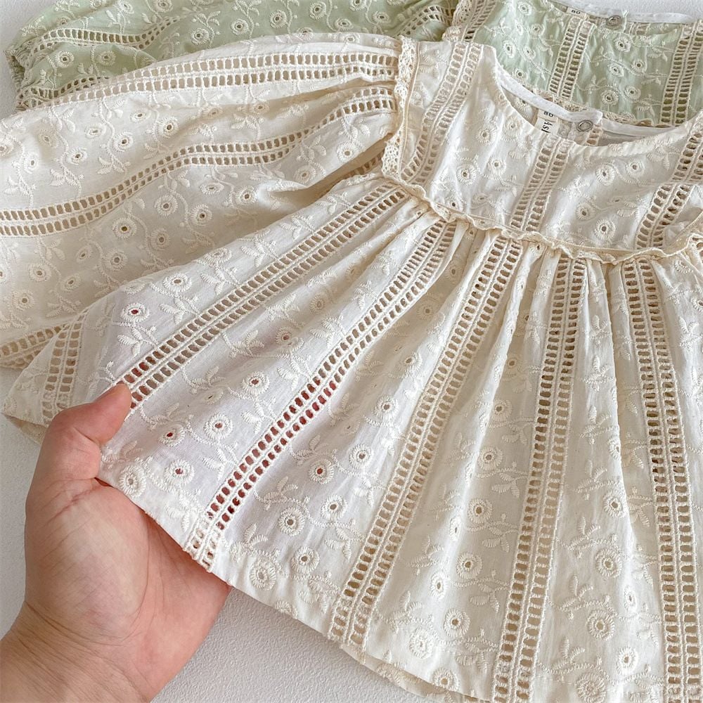 Korean Style Ins Baby Girls Blouse, Lace Embroidery French Princess Doll Shirt for Spring Summer