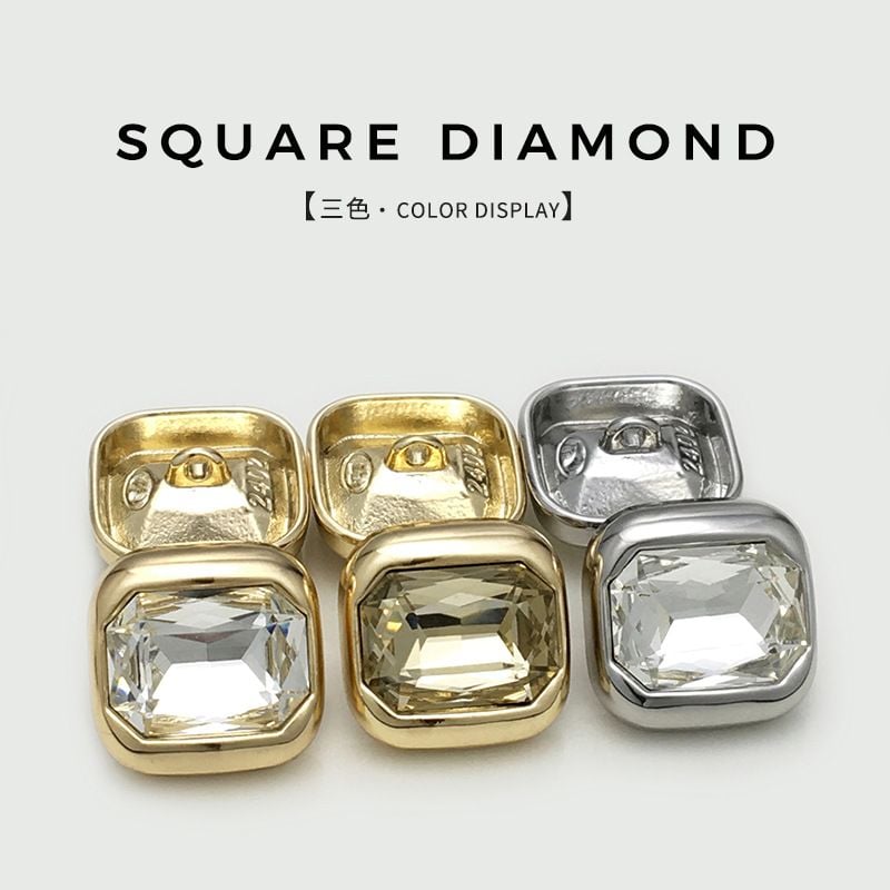 Premium Square Rhinestone Metal Buttons, Decorative Fasteners for Fur Coats