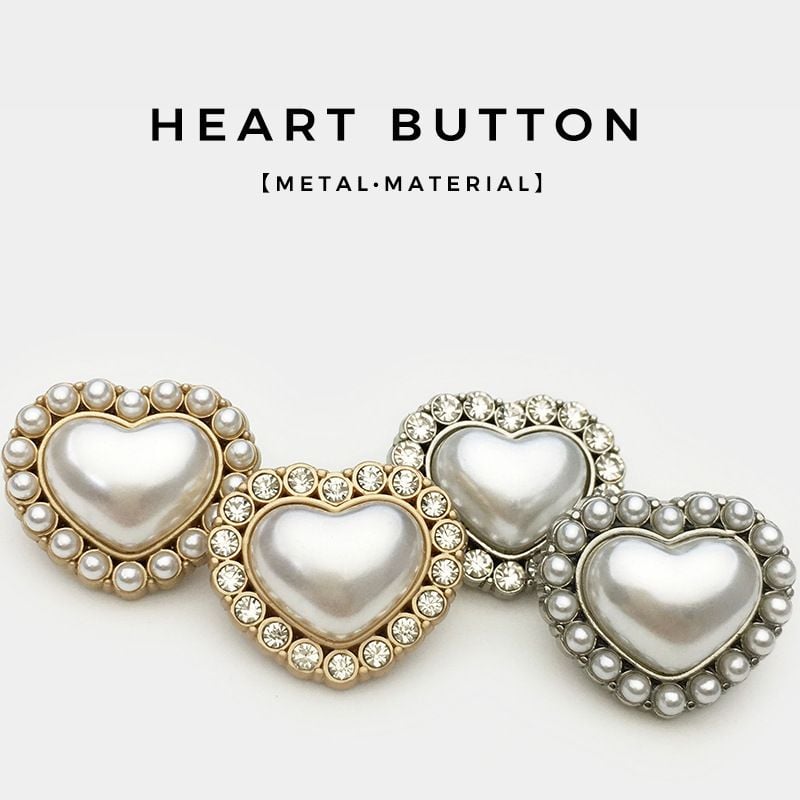 Luxury Heart Shaped Pearl Buttons with Rhinestones, Premium Fasteners for Women's Tops
