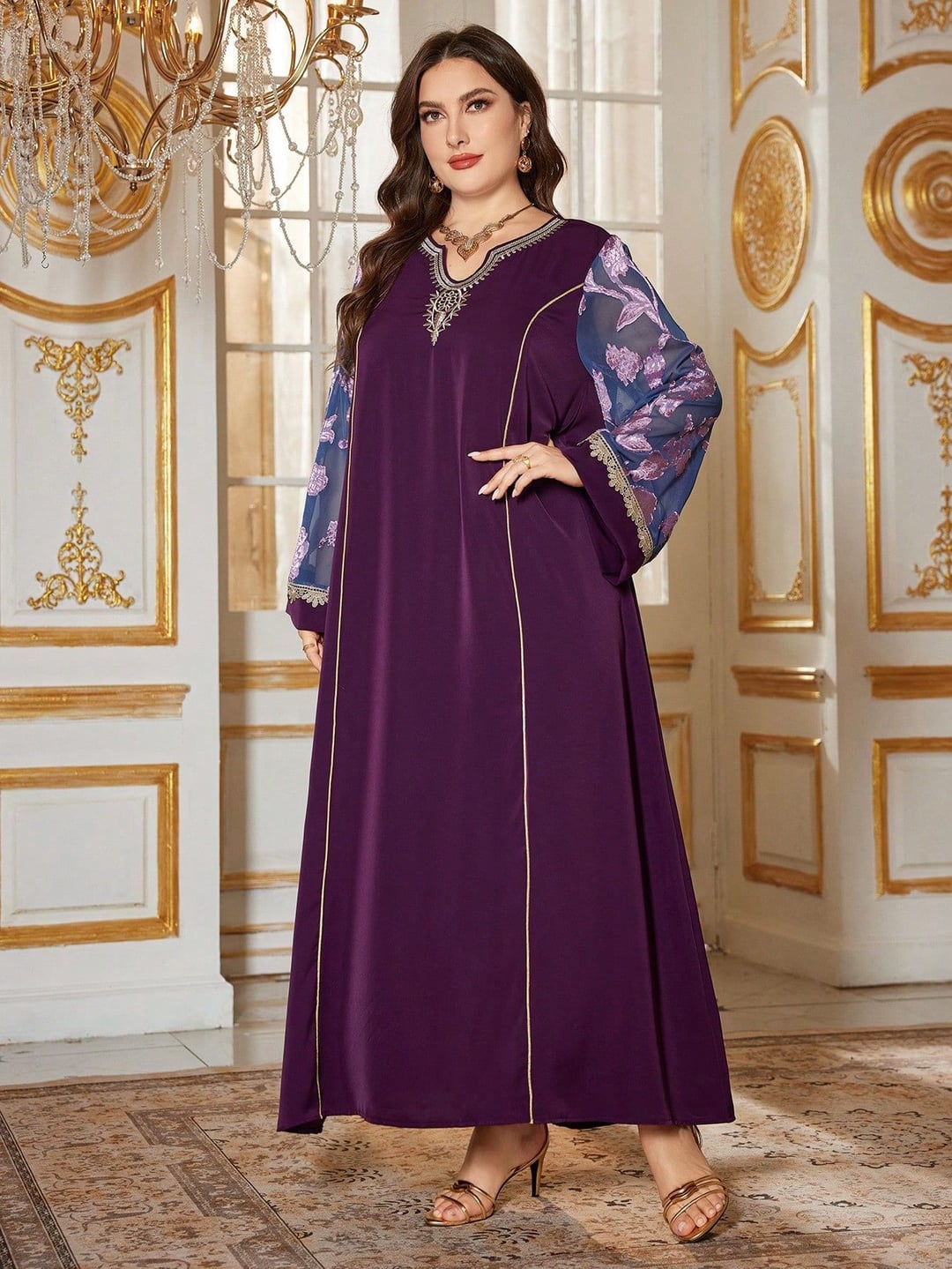 Plus Size Women Robe Embroidered Dress